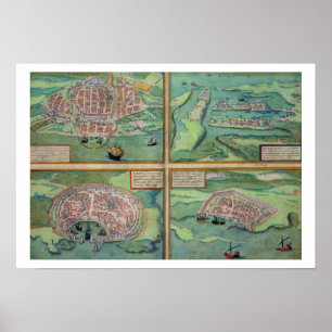 Pôster Mapa de Calais, de Malta, de Rodes, e de