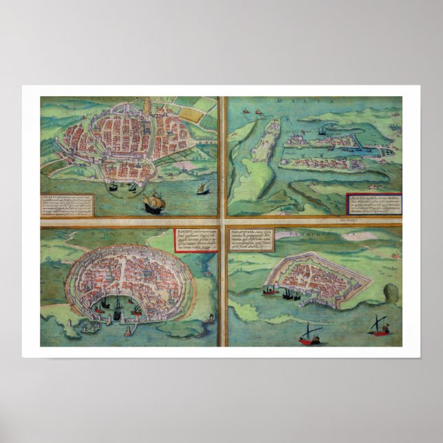 Pôster Mapa de Calais, Malta, Rodes e Famagusta, de (Frente)
