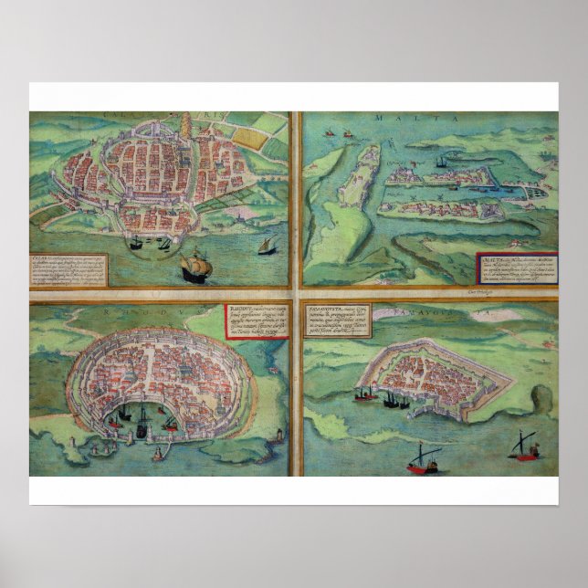 Poster Mapa de Calais, Malta, Rodes e Famagusta, de (Frente)