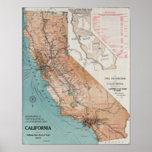 Pôster Mapa de Califórnia