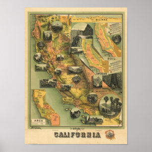 Pôster Mapa de Califórnia