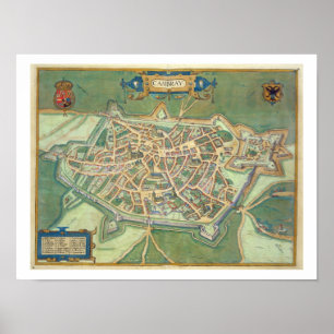 Pôster Mapa de Cambrai, de "Civitates Orbis Terrarum"