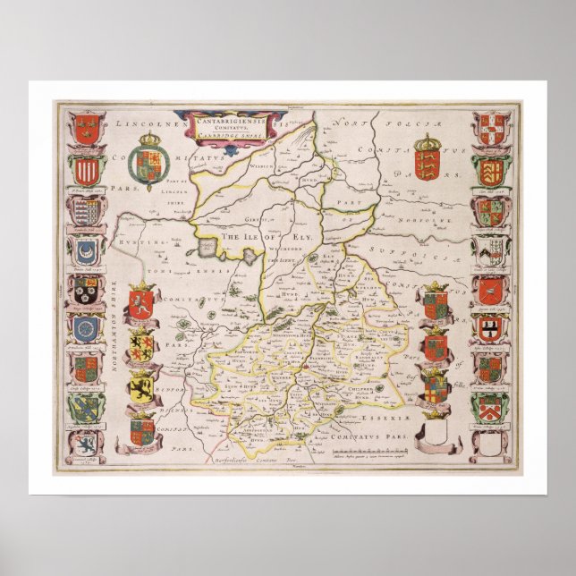 Poster Mapa de Cambridgeshire, publicado em Amesterdã c.1 (Frente)