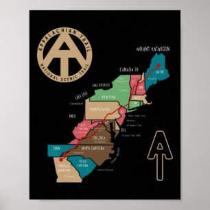 Poster Mapa de caminhada da Trilha Appalachian