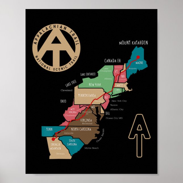 Poster Mapa de caminhada da Trilha Appalachian (Frente)