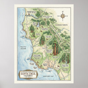Poster Mapa de caminhadas de Santa Cruz Califórnia Big Ba