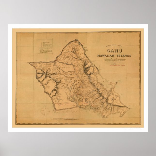 Pôster Mapa de Caminho de Ferro Oahu Hawaii 1881 (Frente)