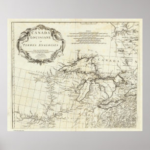 Poster Mapa de Canadá que caracteriza vilas do nativo