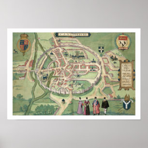 Pôster Mapa de Canterbury, 'de Civitates Orbis Terrarum