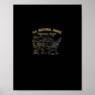 Poster Mapa de Capuz dos Parques Nacionais Caminhada Mulh
