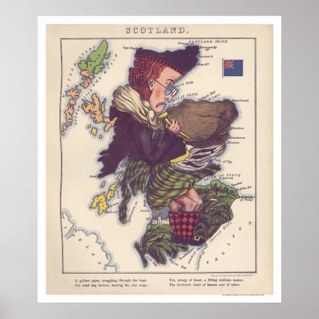 Poster Mapa de Caricatura da Escócia 1868 (Frente)