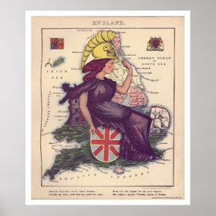 Poster Mapa de Caricatura de Inglaterra 1868