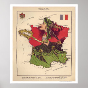 Poster Mapa de Caricatura França 1868
