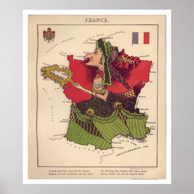 Poster Mapa de Caricatura França 1868 (Frente)