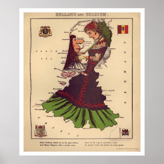 Poster Mapa de Caricatura Holanda e Bélgica 1868 (Frente)