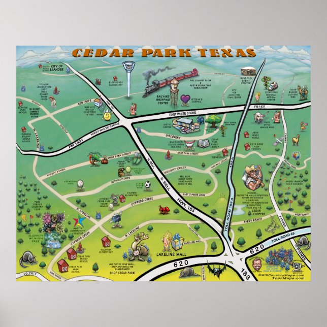 Pôster Mapa de Cartões do Cedar Park Texas (Frente)