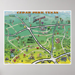 Poster Mapa de Cartões do Cedar Park Texas