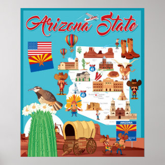 Poster Mapa de Cartoons da Arizona