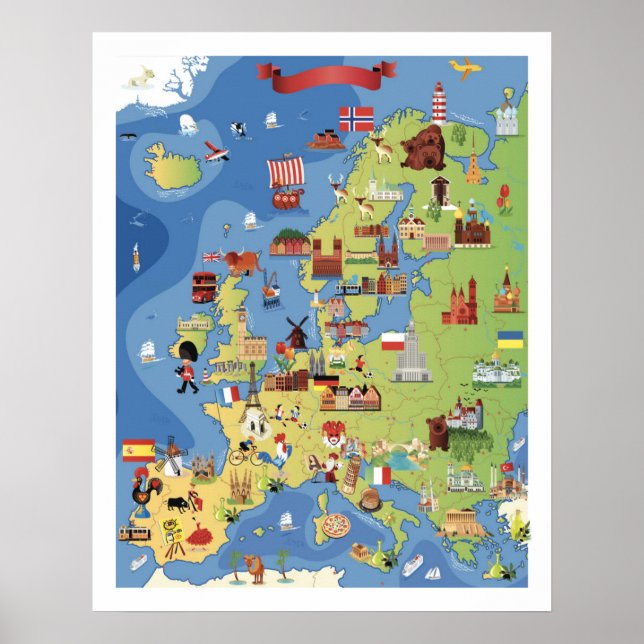 Poster Mapa de Cartoons da Europa (Frente)