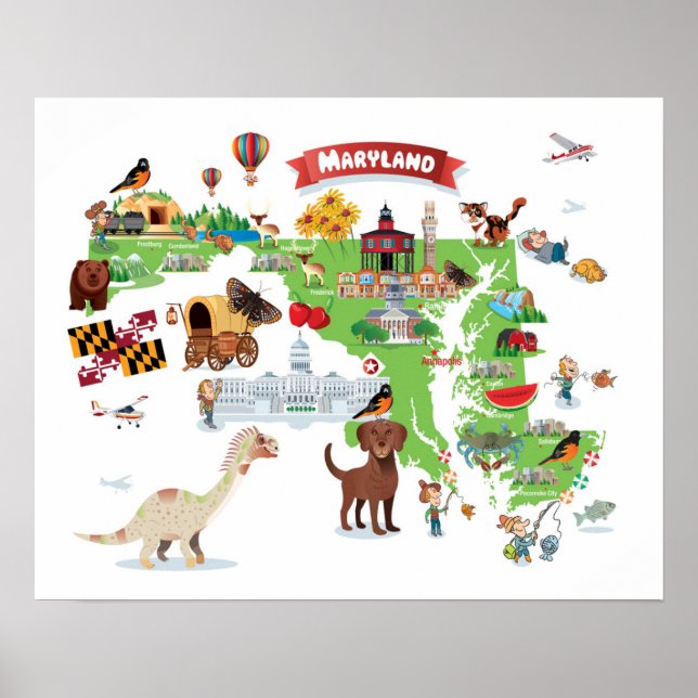 Poster Mapa de Cartoons de Maryland (Frente)