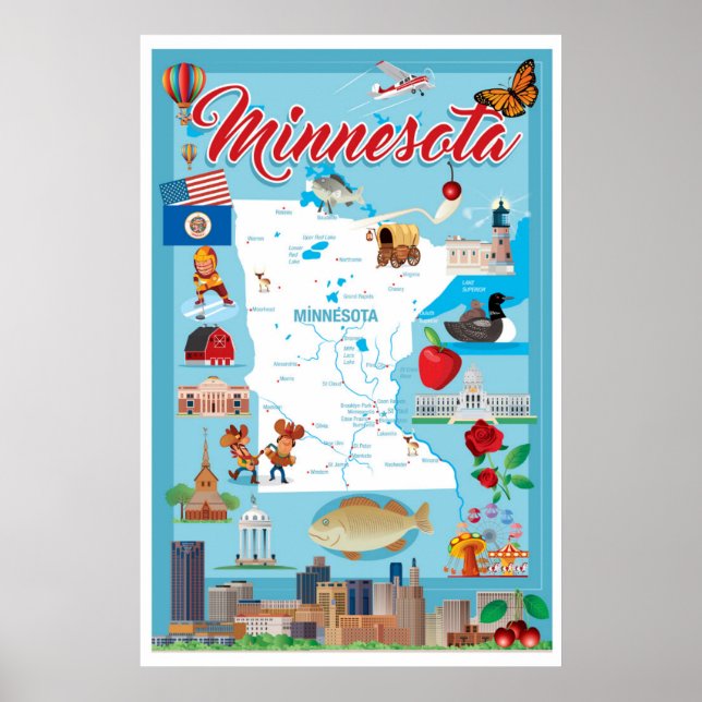 Poster Mapa de Cartoons de Minnesota (Frente)