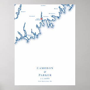 Poster Mapa de Casamento de New Bedford Livro de Registro