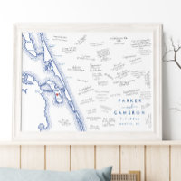 Mapa de Casamento Manteo NC Azul Marinho Cartaz do