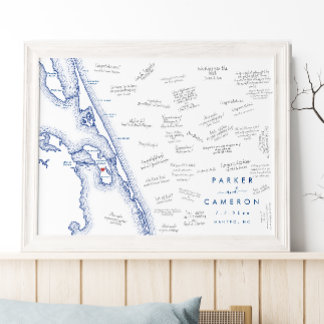 Poster Mapa de Casamento Manteo NC Azul Marinho Cartaz do