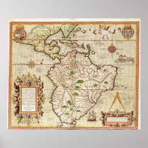 Pôster Mapa de central e de Ámérica do Sul