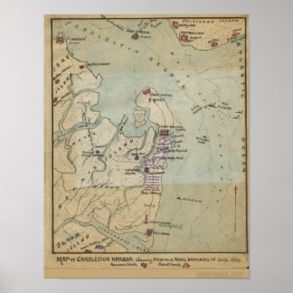 Pôster Mapa de Charleston Harbor