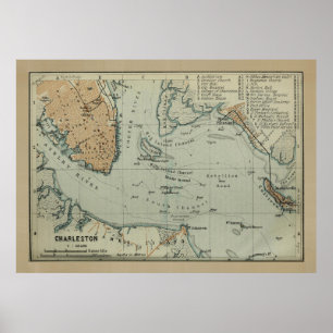 Poster Mapa de Charleston SC Harbor (1904)