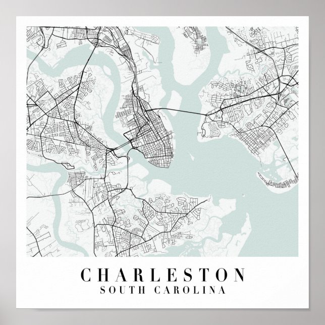 Poster Mapa de Charleston South Carolina Blue Water Stree (Frente)