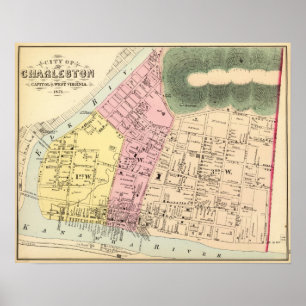Pôster Mapa de Charleston, West Virginia