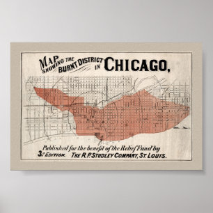 Poster Mapa de Chicago de 1871 após incêndio Restaurado