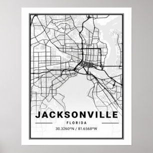 Poster Mapa de Cidade de Jacksonville Florida EUA