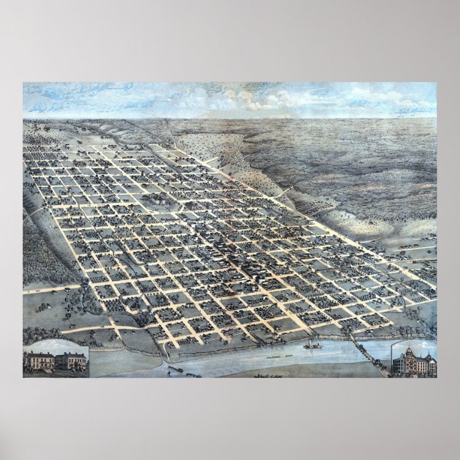 Pôster Mapa de cidades aéreas antigas de Austin, Texas, 1 (Frente)