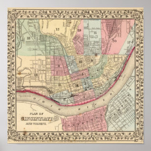 Pôster Mapa de Cincinnati por Mitchell