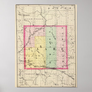 Pôster Mapa de Clare County, Michigan