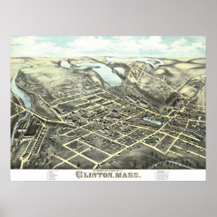 Pôster Mapa de Clinton, Massachusetts desde 1876