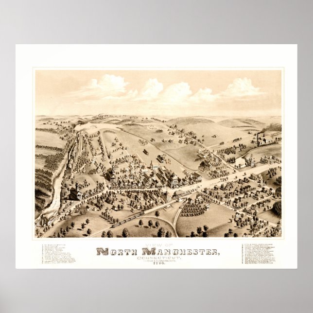 Poster Mapa de colheita de Manchester, CT em 1880 (Frente)