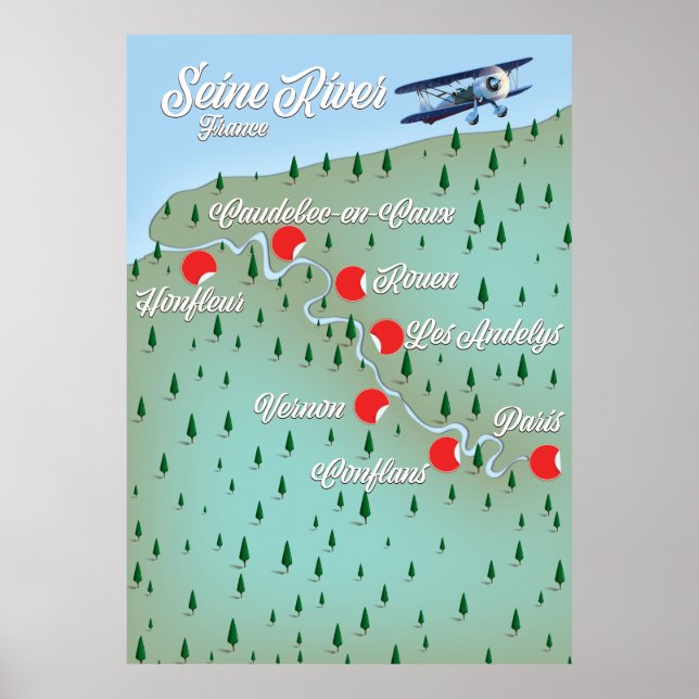 Poster Mapa de colheita do rio Seine France (Frente)