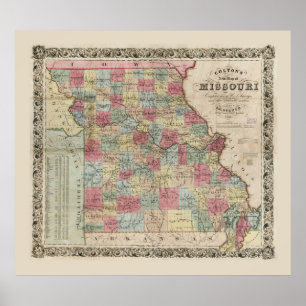 Poster Mapa de Colton do Missouri (1851)