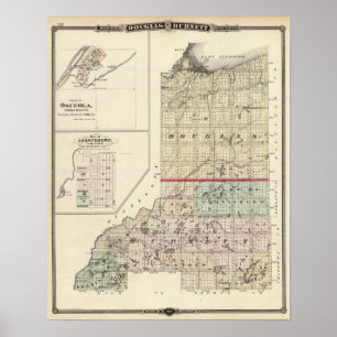 Pôster Mapa de condados de Douglas e de Burnett