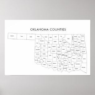 Poster Mapa de condados de Oklahoma com nomes de condados