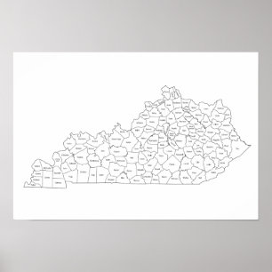 Poster Mapa de condados do Kentucky com nomes de condados