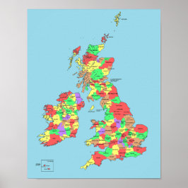 Poster - Mapa de Condados na Grã-Bretanha Excelent