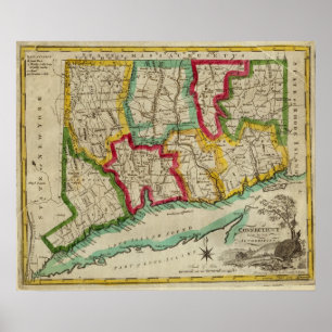 Poster Mapa de Connecticut