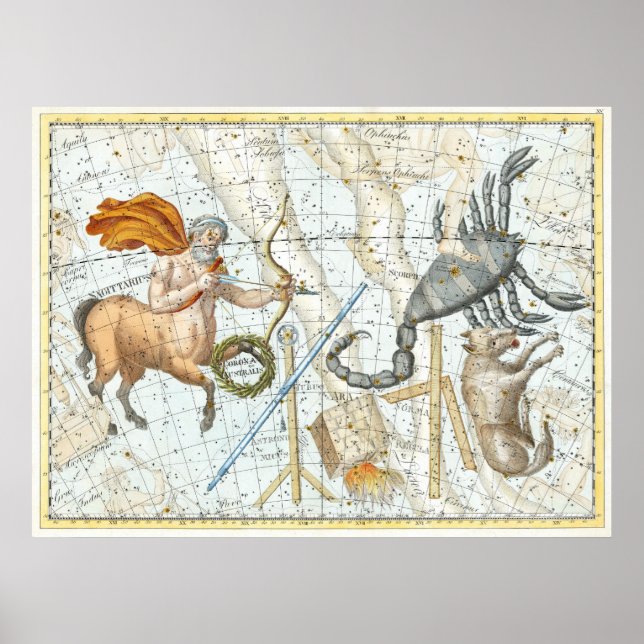 Poster Mapa de Constelações Celestiais Vintage (Frente)