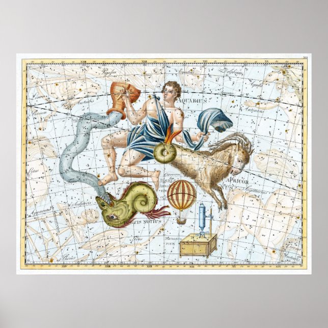 Poster Mapa de Constelações Celestiais Vintage (Frente)
