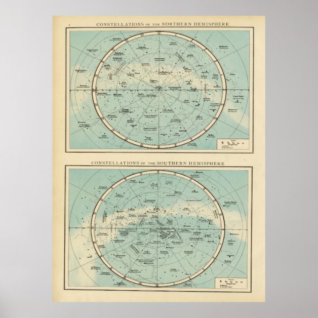 Poster Mapa de constelações de estrelas da Vintage (1895) (Frente)